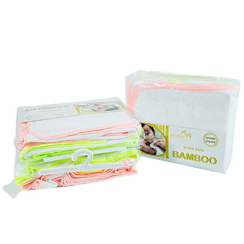 Bộ 2 Khăn Sữa Mollis Bamboo 70x75cm Khăn Cao Cấp Sợi Tre Kháng Khuẩn Mềm Mịn An Toàn Với Làn Da Em Bé Da Nhạy Cảm P635