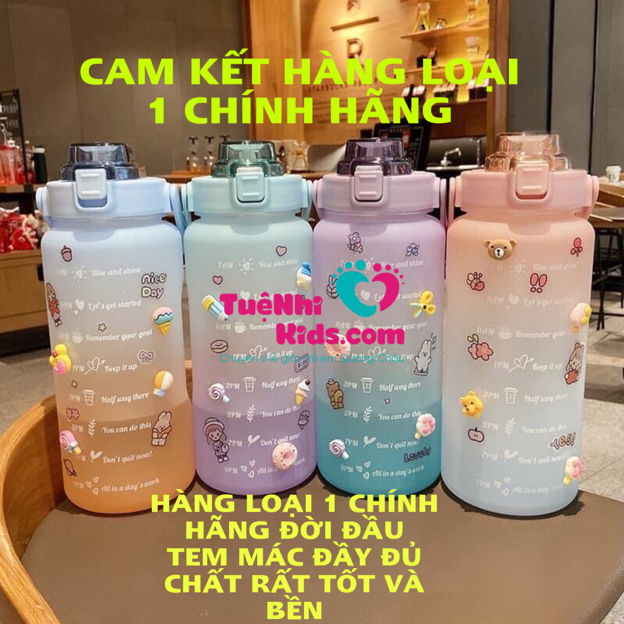Bình Nước 2 Lít Nhắc nhở uống nước Mỗi Ngày Tiện Lợi An Toàn Sức Khoẻ[Tặng kèm 4 stick 3D siêu xinh}