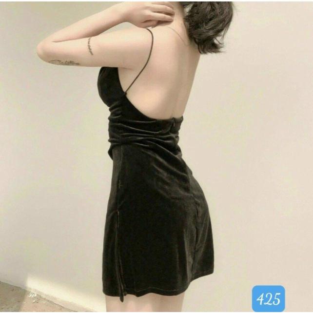 Đầm Nhung 2 Dây,Đầm Nhung 2 Dây Hở Lưng Quyến Rũ Thời Trang Nữ Phù Hợp Mọi Phong Cách