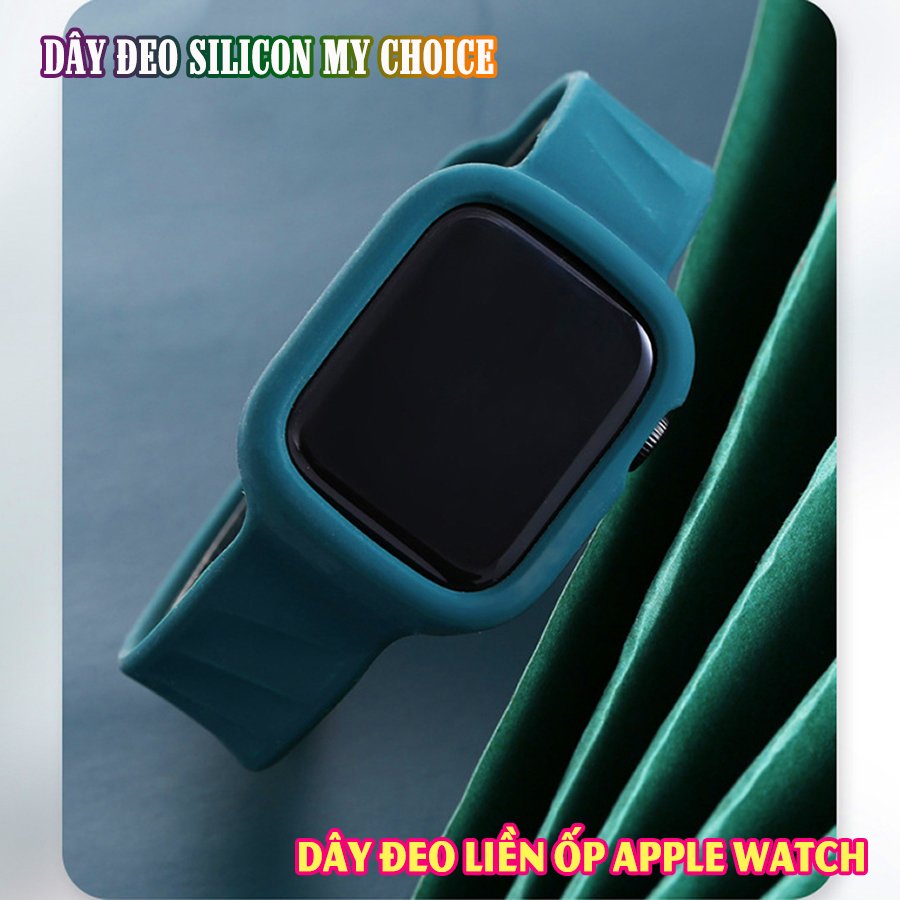 Dây Đeo liền ốp dành cho Apple Watch size 38/40/42/44mm silicon my choice - Xanh (tặng dán KCL theo size)