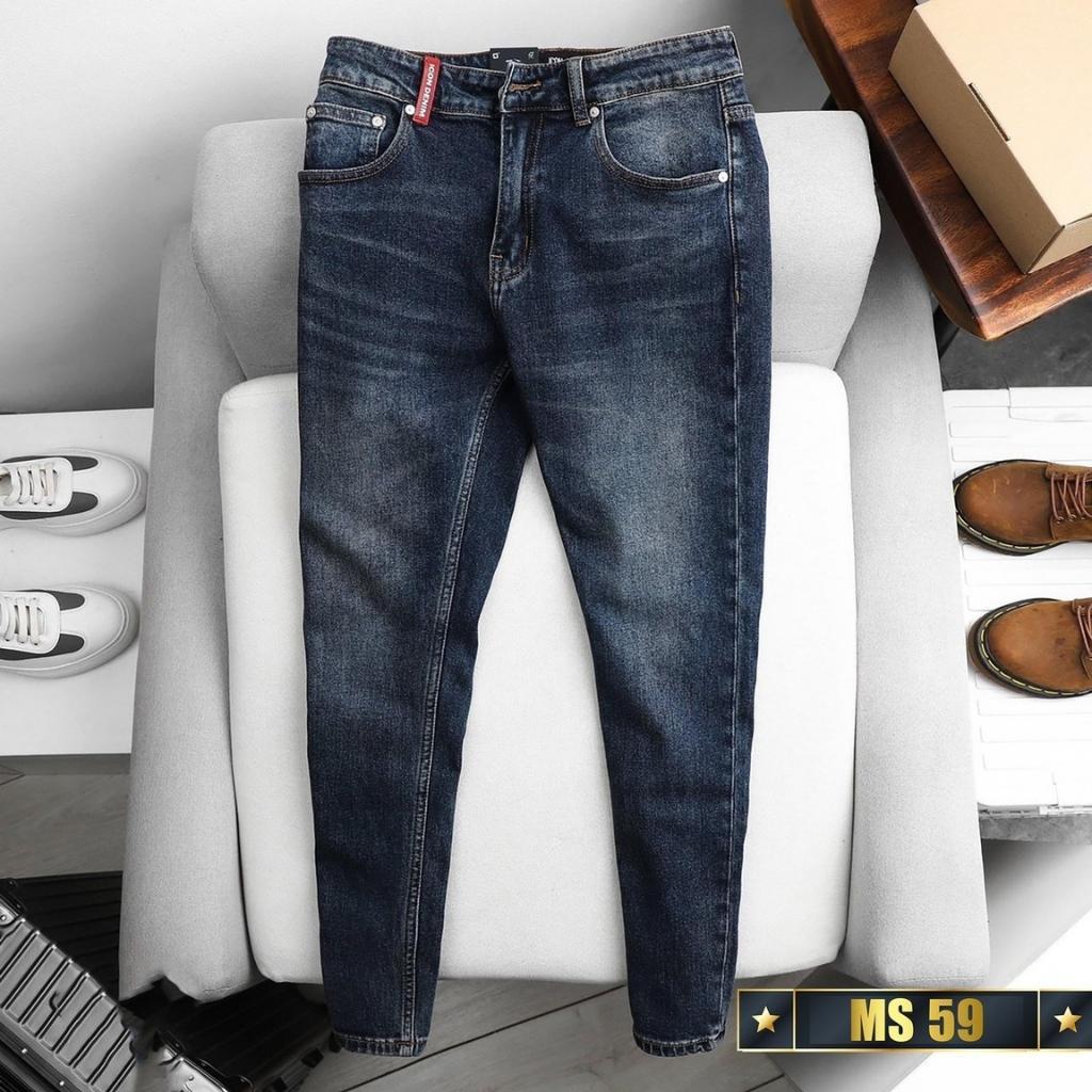 Quần jean nam xanh đen không rách gối chất bò cao cấp co dãn 4 chiều đẹp, quần zin nam from dáng skinny YM05