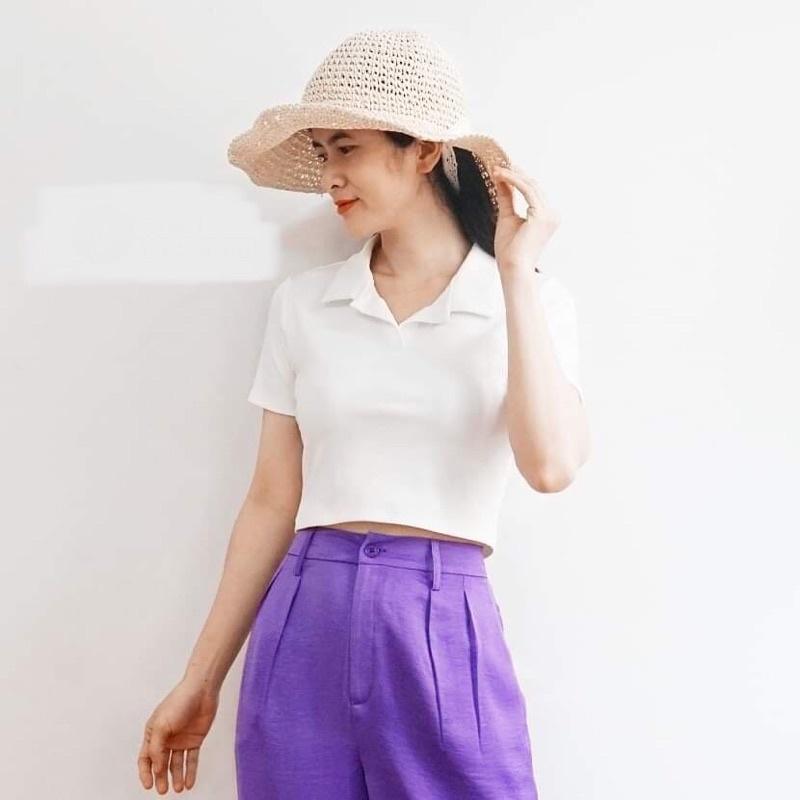 F860T Áo croptop cổ polo tay ngắn