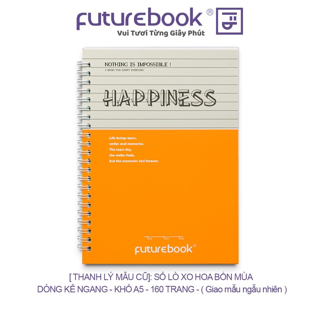 FUTUREBOOK-Sổ Lò Xo Bìa Mềm Happiness -160 Trang – Định Lượng 70Gsm – Kẻ Ngang. Mã Sản Phẩm A5LX6