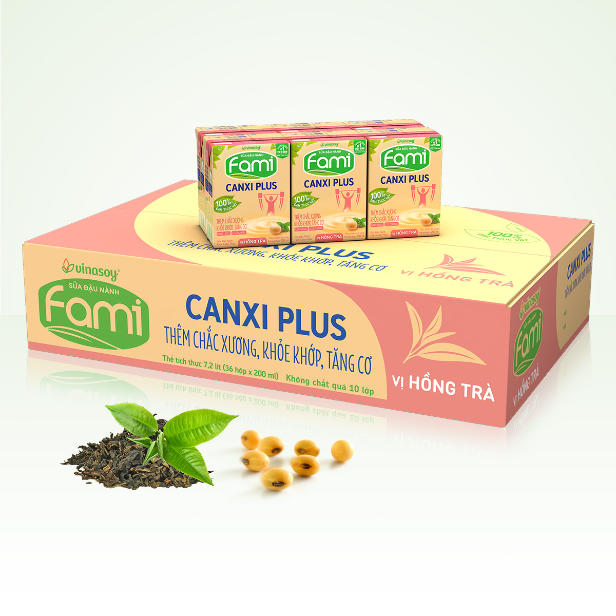 Thùng sữa đậu nành Fami Canxi Plus vị hồng trà hộp (200ml x 36 hộp)