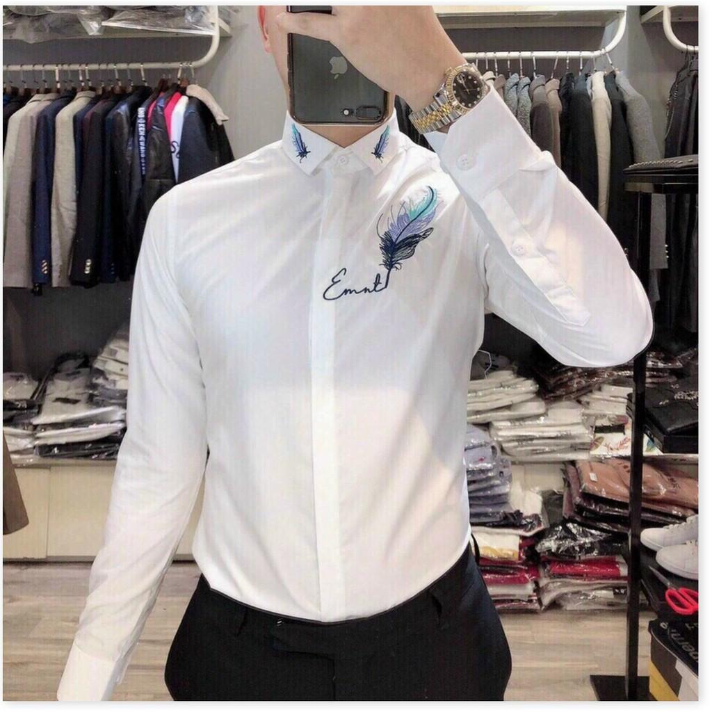 Áo sơ mi vải lụa 3D không nhăn HOẠ TIẾT LÔNG VŨ CỰC ĐẸP CHO CÁC CHÀNG KHANH AN FASHION