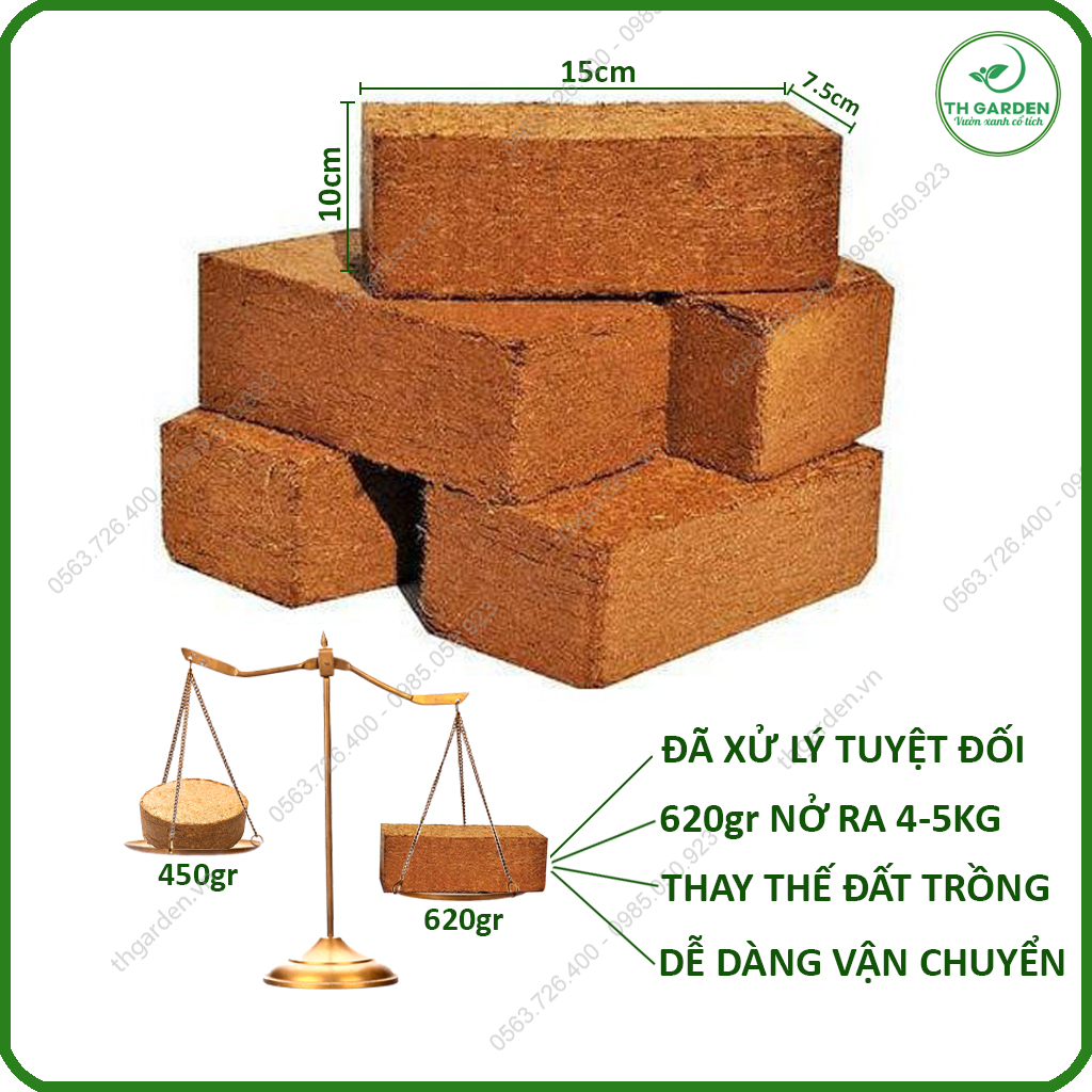 Mụn Xơ Dừa Cao Cấp TH Garden - Xơ Dừa Nén Thay Thế Đất Trồng Cây Chuyên Dụng - Đất Nén Hữu Cơ Mụn Sơ Dừa Bánh Lớn Đã Xử Lý Dùng Trồng Rau, Trộn Đất Trồng Cây