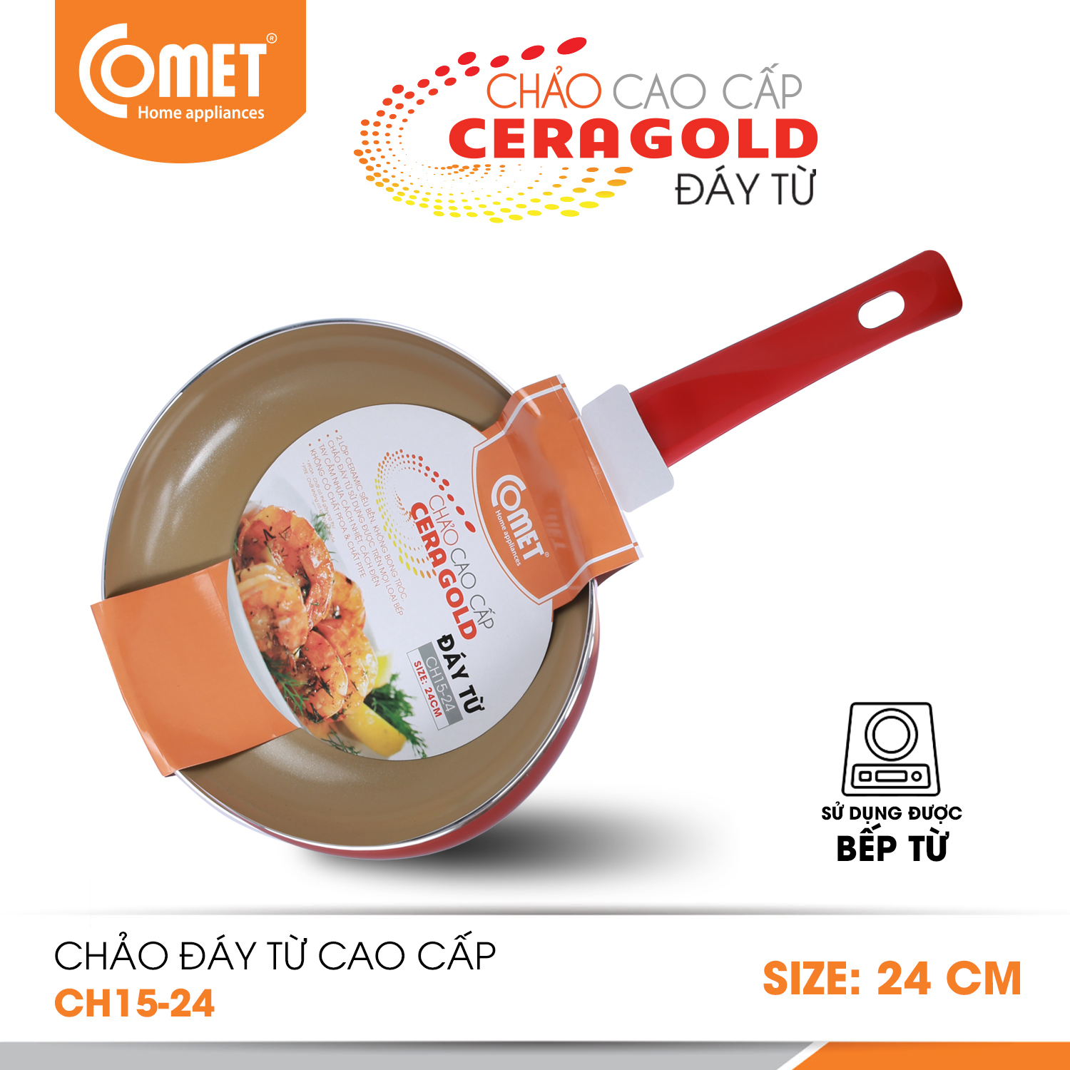 Chảo chống dính cao cấp Ceragold đáy từ Comet CH15-24 (Giao màu ngẫu nhiên)