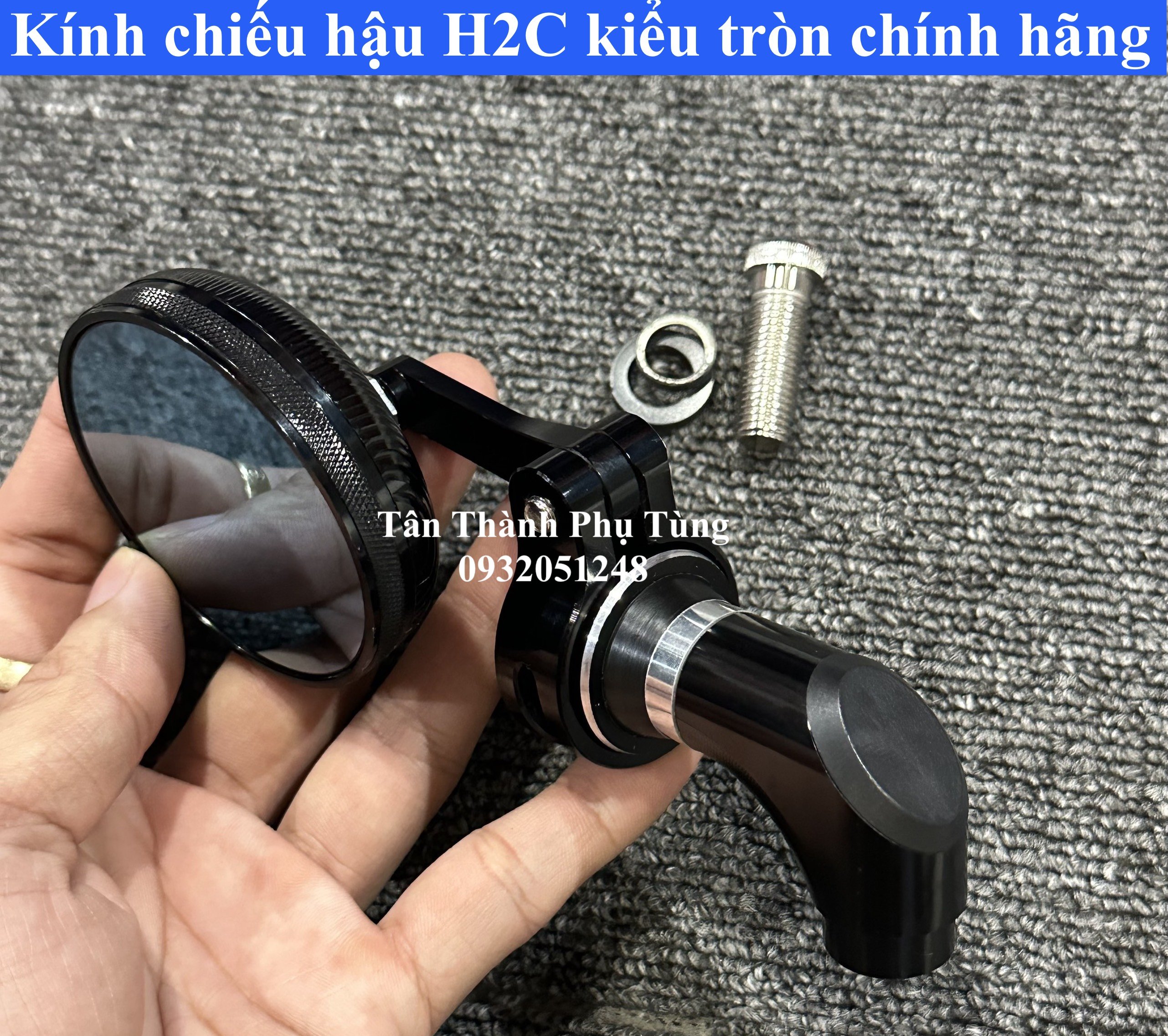 Kính chiếu hậu H2C kiểu tròn - màu đen dành cho xe máy