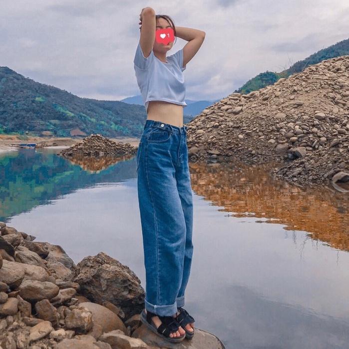 Quần Jean Ống Rộng SIMPLE JEAN Lưng Cao Unisex (Gài nút 2 bên lưng K001)