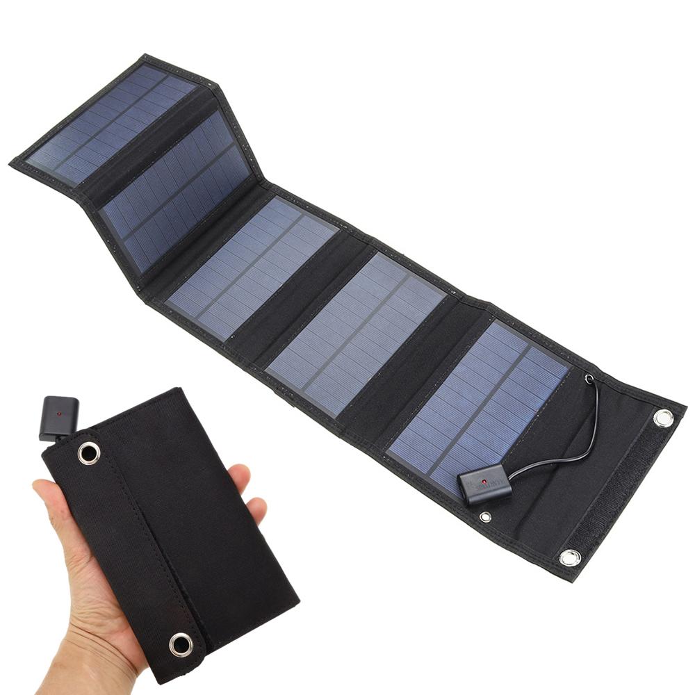 Bộ sạc năng lượng mặt trời 5V 15W nhỏ gọn với 5 tấm pin mặt trời gấp lại để di chuyển không thấm nước