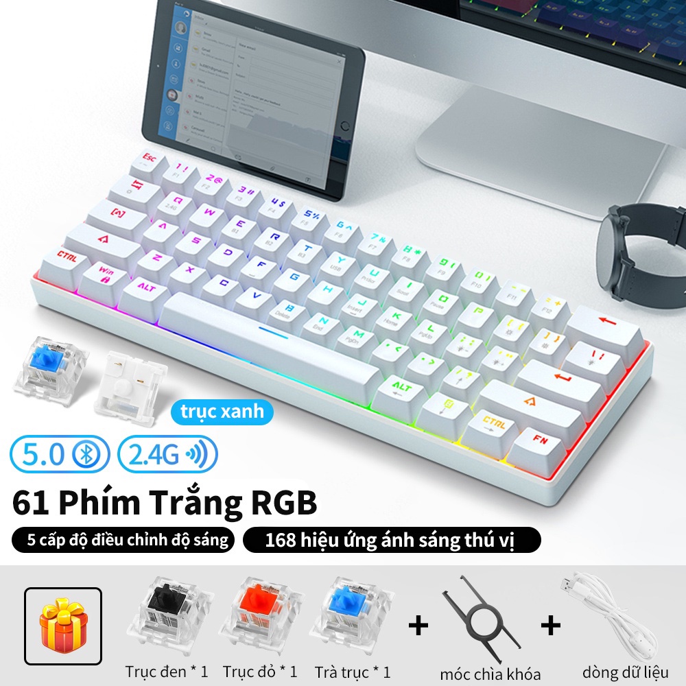 [HÀNG CHÍNH HÃNG GOOJODOQ] Bàn phím Không Dây Bluetooth 61 Phím RGB 3 Chế Độ Hotswap Bàn phím cơ