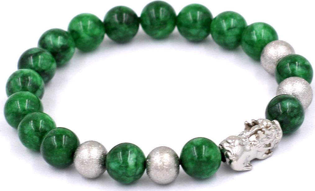 Vòng đeo tay Tỳ hưu inox trắng - Chuỗi cẩm thạch đông ninh 8 ly VCTDNTHTB8 - Vòng tay phong thủy