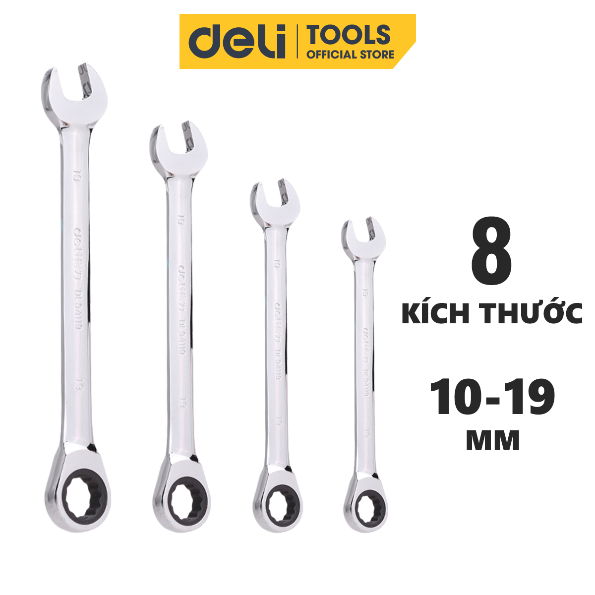 Cờ Lê Vòng Miệng Tự Động Deli Cao Cấp - Kích thước 10-19mm - Chất Liệu Chống Mòn, Gỉ, Dễ Dàng Sử Dụng - DL34119