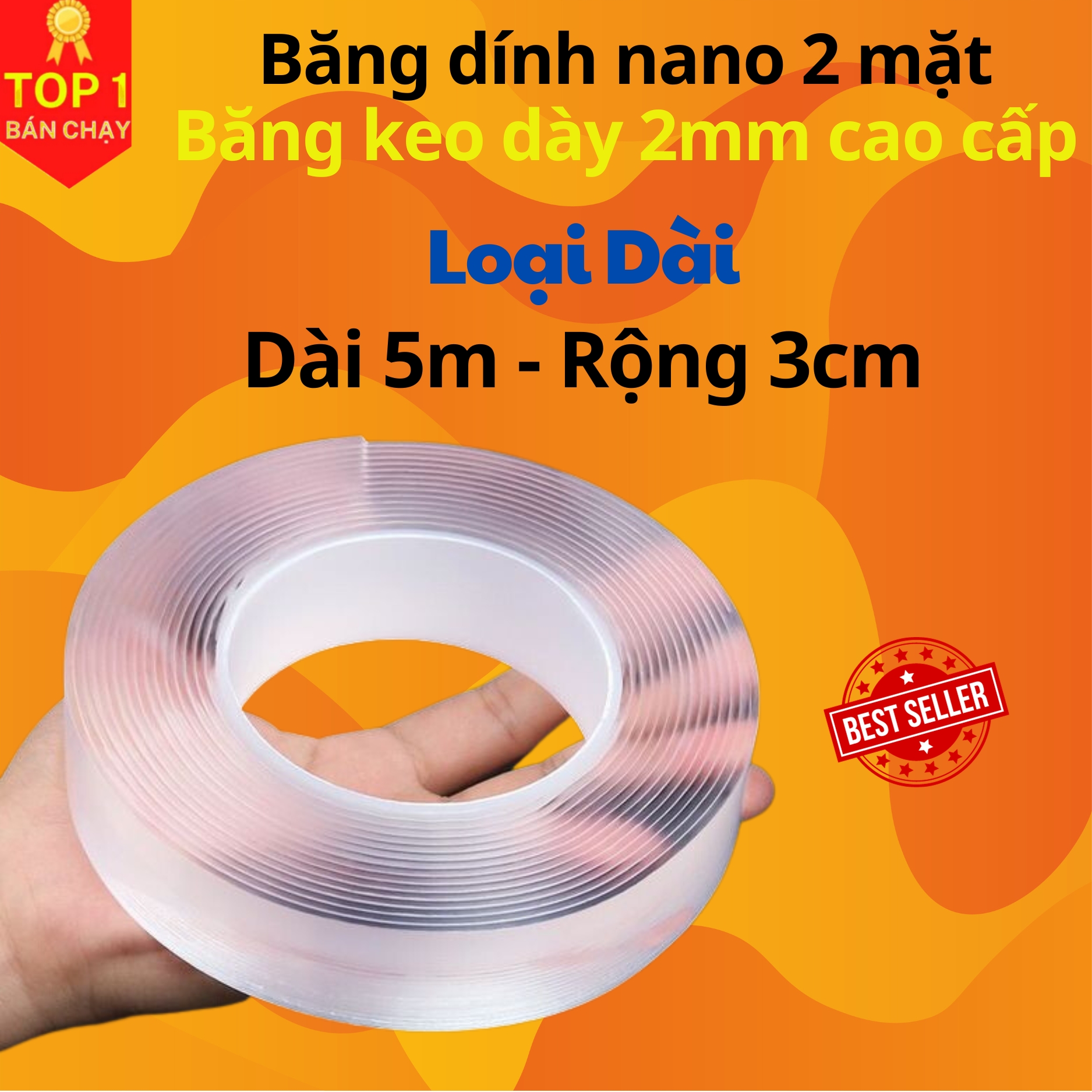 Băng dính nano 2 mặt trong suốt siêu dính, Băng dính hai mặt đa năng siêu dày 2mm loại dài 3m và 5m - Hàng cao cấp chính hãng D Danido