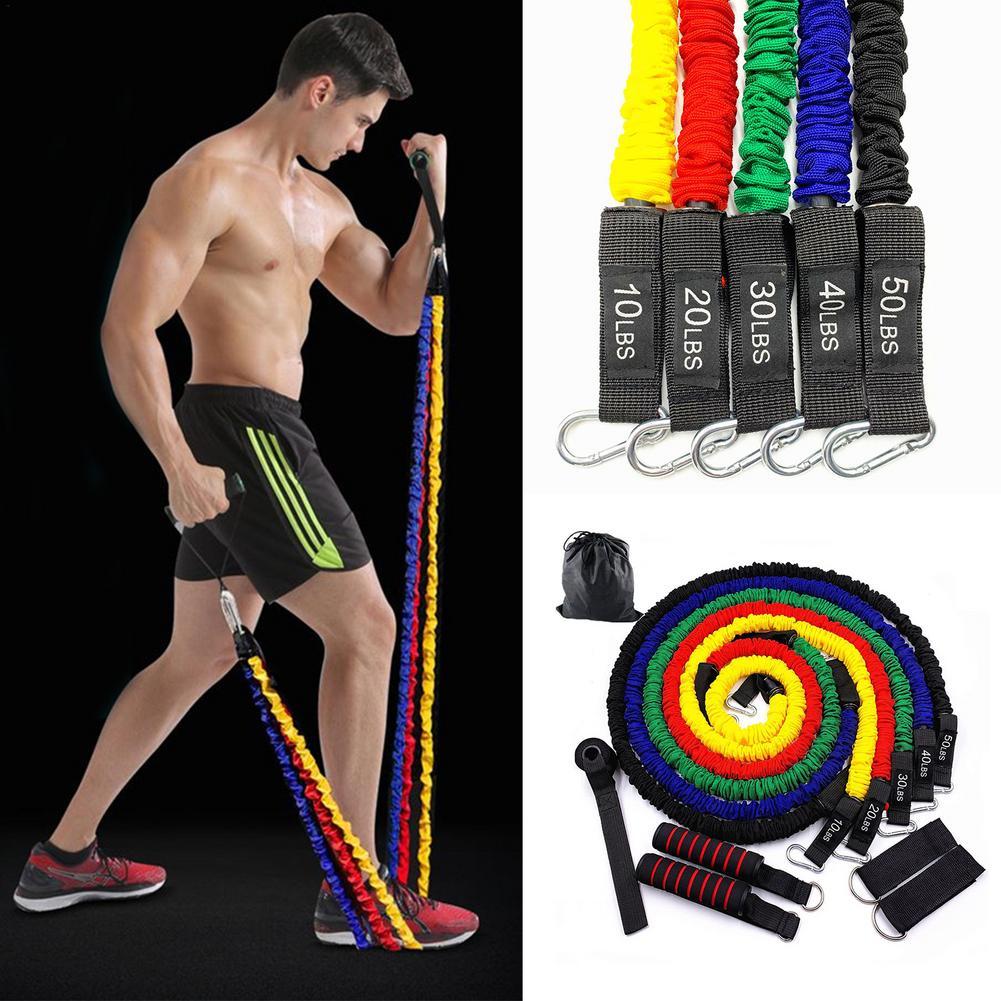 11pcs/set nang động cơ điện trở ống kéo dây kéo dây cao mủ tự nhiên Thiết bị tập thể dục 150 lbs dải điện trở: Đen: Đen
