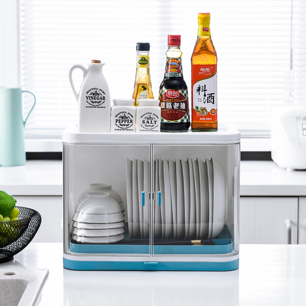 Kệ Đựng Chén Bát Có Nắp Đậy 2 Tầng, Tủ Nhà Bếp Đa Năng Chống Côn Trùng, Bám Bụi