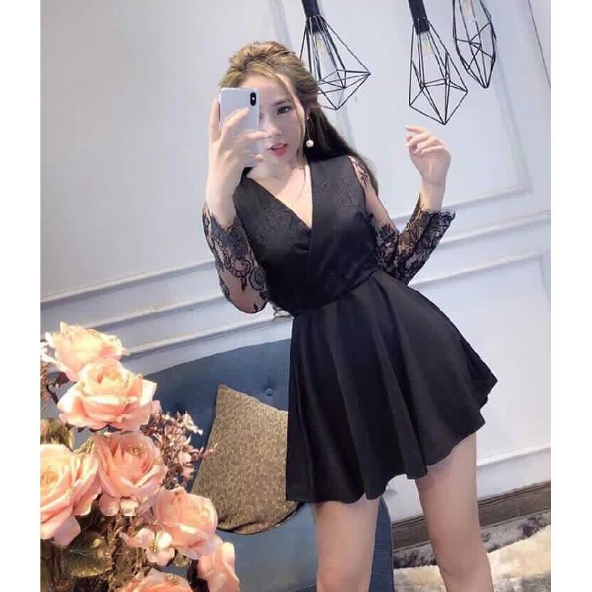 Sét váy cát hàn phối tay ren