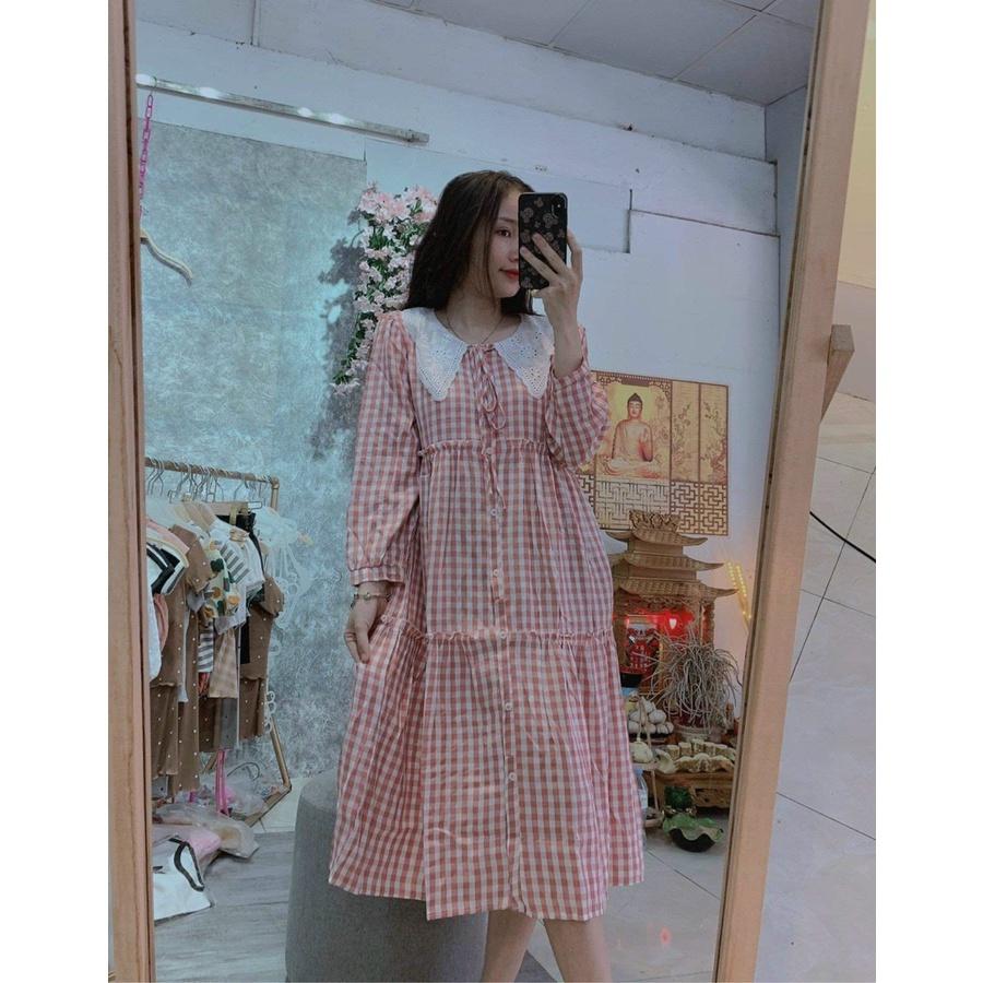 VÁY BẦU CÔNG SỞ HÀNG THIẾT KẾ - ĐẦM BẦU THU ĐÔNG DÁNG SUÔNG RỘNG DÀI TAY CỔ BÈO TRẮNG FREE SIZE