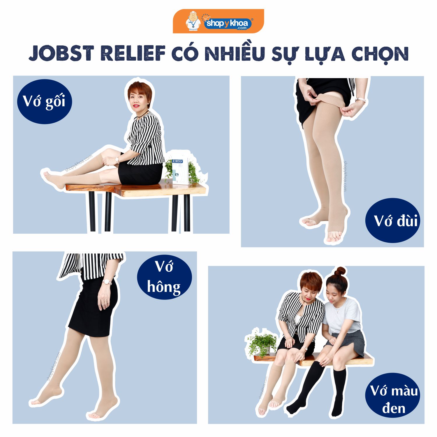 Vớ y khoa đùi Hỗ Trợ Điều Trị suy giãn tĩnh mạch chân JOBST Relief chuẩn áp lực 20-30mmHg - Da (tất y khoa)