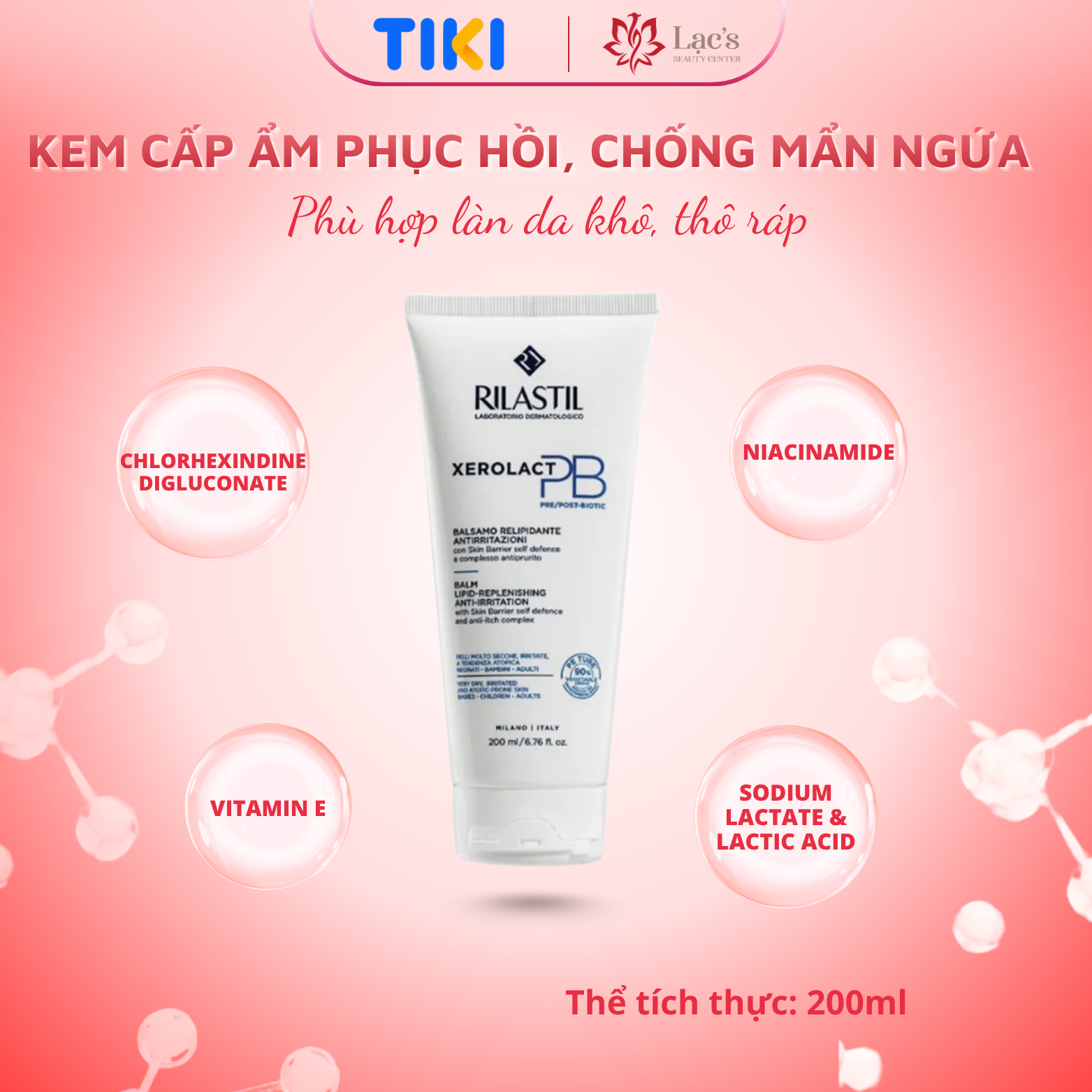 Kem Cấp Ẩm Phục Hồi, Chống Mẩn Ngứa Rilastil Xerolact PB Balm Lipid Replenishing Anti Irritation 50ml