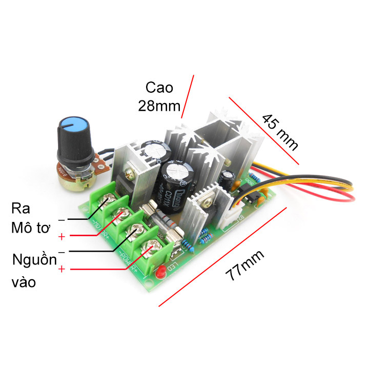 Module mạch điều chỉnh tốc độ động cơ điện 1 chiều 10V-60V lên tới 20A, chiết áp rời