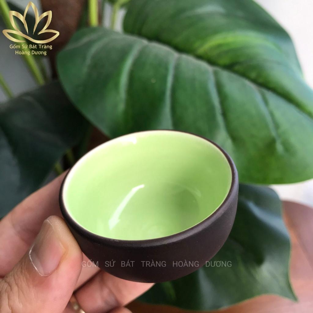 Bộ ấm chén uống trà Tử sa Bát Tràng đắp nổi Lão Tùng đen 400ml