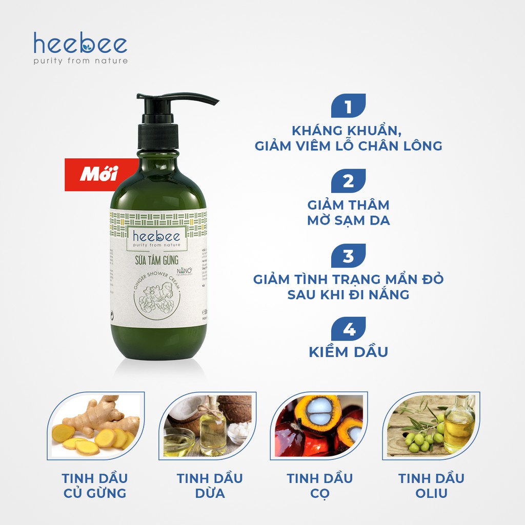 Sữa Tắm Gừng Trắng Sáng Mịn Màng Heebee - Ginger Shower Cream 40ml-300ml-500ml