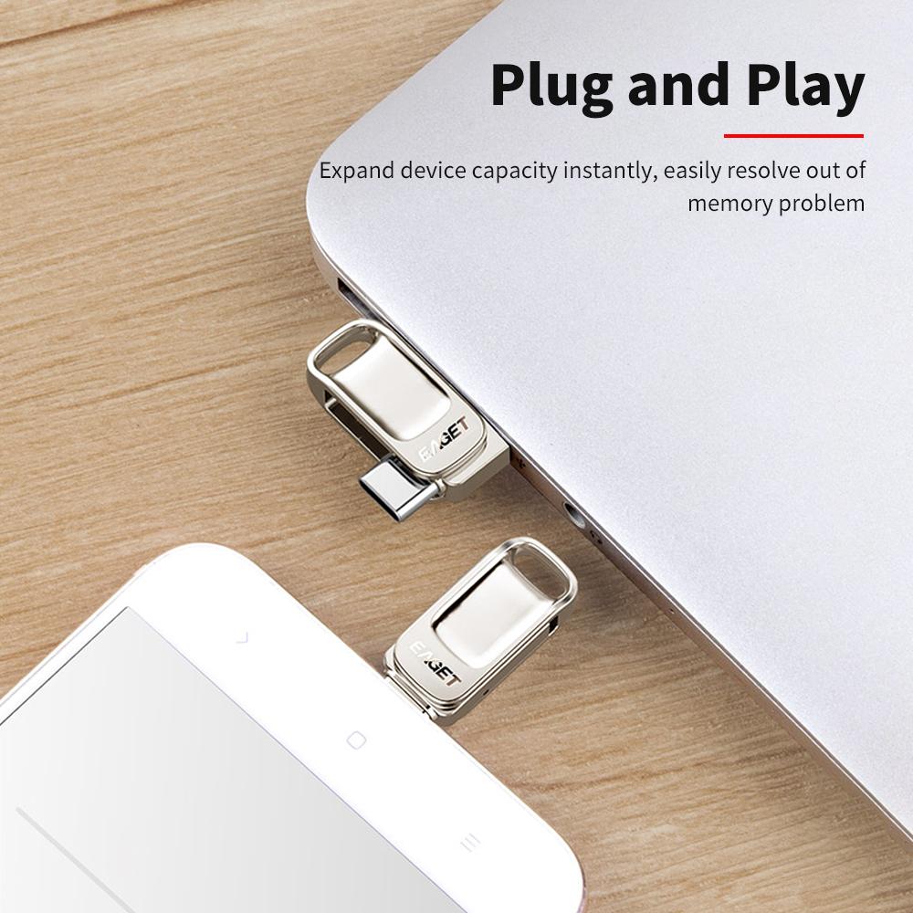 Ổ đĩa flash kim loại kim loại tốc độ cao USB 3.0 Type-C cho điện thoại thông minh EAGET CU31
