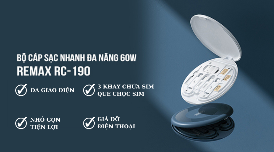 Bộ cáp sạc nhanh đa năng REMAX Wanbo Series 60W RC-190 - Hàng chính hãng