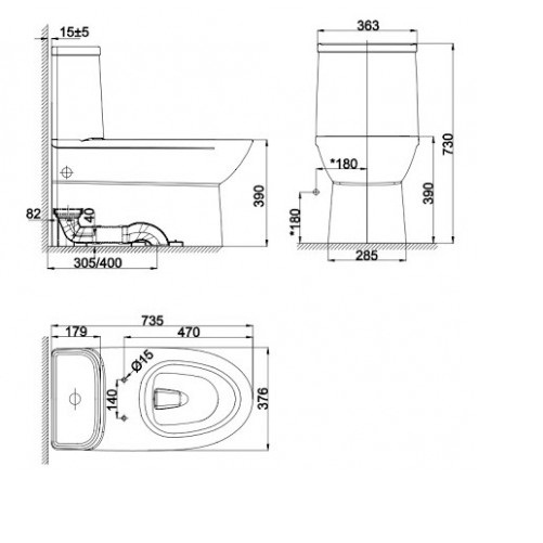 Bồn cầu American WP-2073, 1 khối