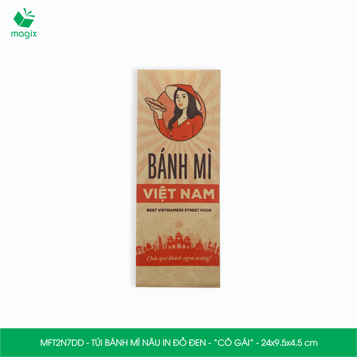 MFT2N7DD - 24x9.5x4.5 cm - 100 túi giấy đựng bánh mì, túi đựng thức ăn mang đi, túi take away