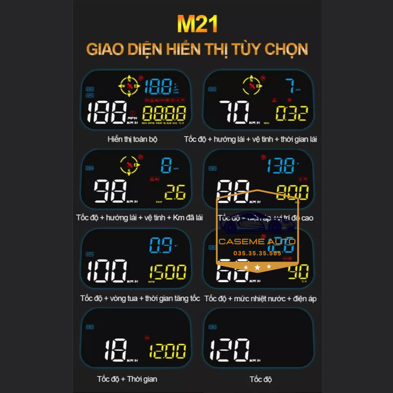 HUD M21/M24 – Thiết Bị Hiển Thị Tốc Độ Kính Lái, Cảnh Báo Giao Thông, OBD &amp; GPS - Hàng Nhập Khẩu