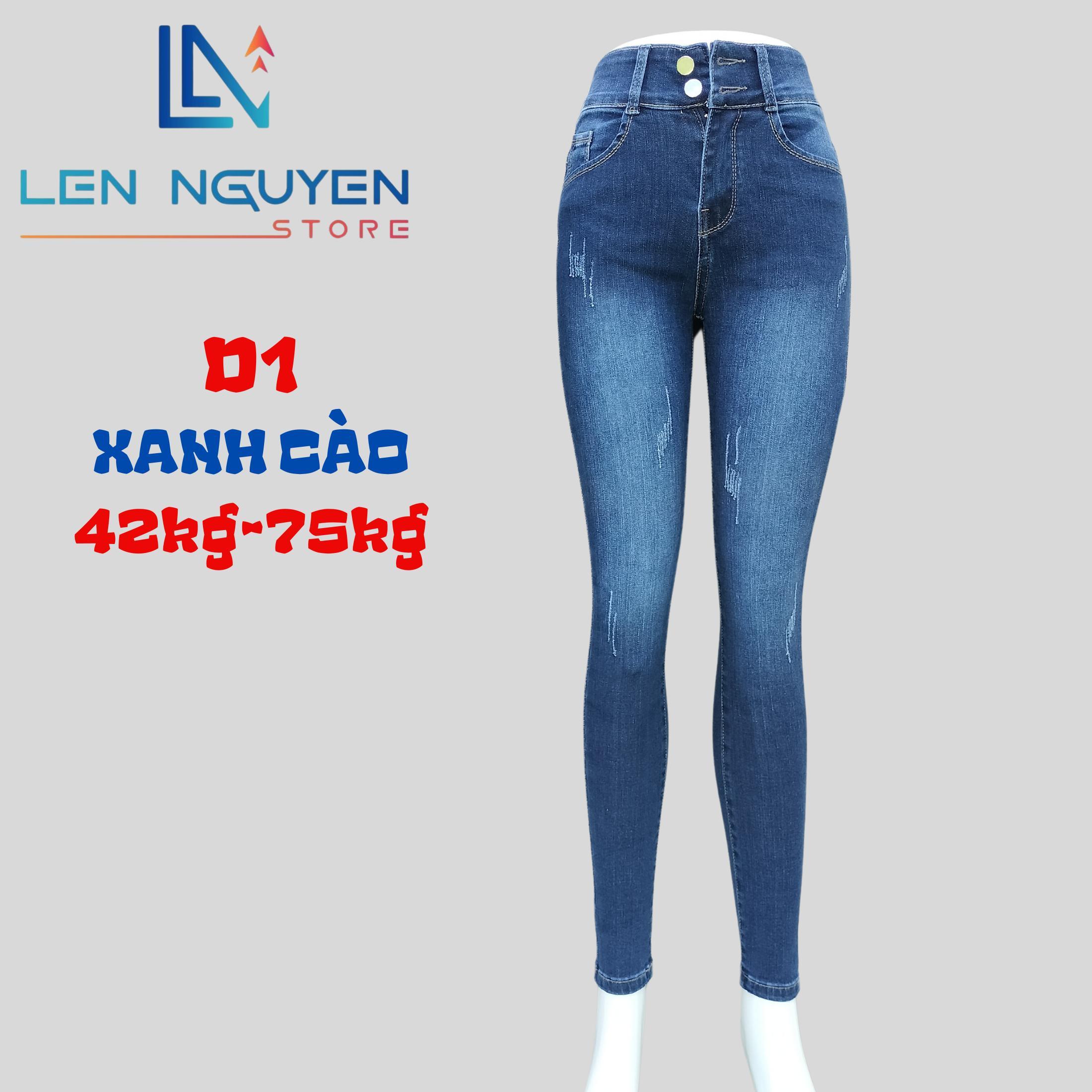 D1_Quần jean nữ, dài, lưng cao, quần bò nữ dáng ôm, quần rin nữ có big size, cho 42kg đến 75kg - Xanh Ánh Rêu