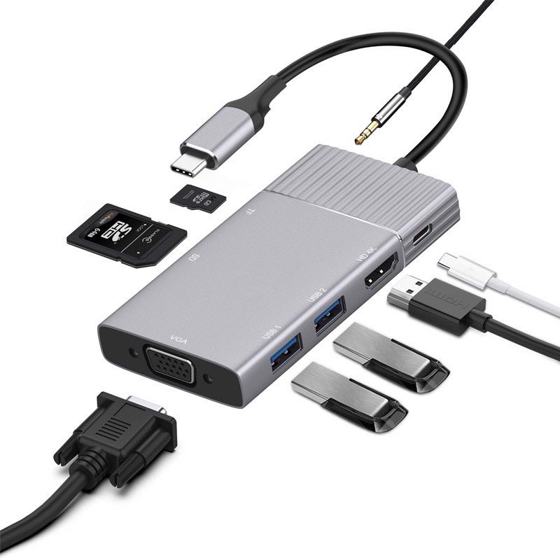 Bộ Dock chuyển Type C 6 trong 1 Aturos OT 951(HDMI 4K, VGA, HUB USB, khe thẻ nhớ SDTF,cổng sạc PD) - Hàng nhập khẩu