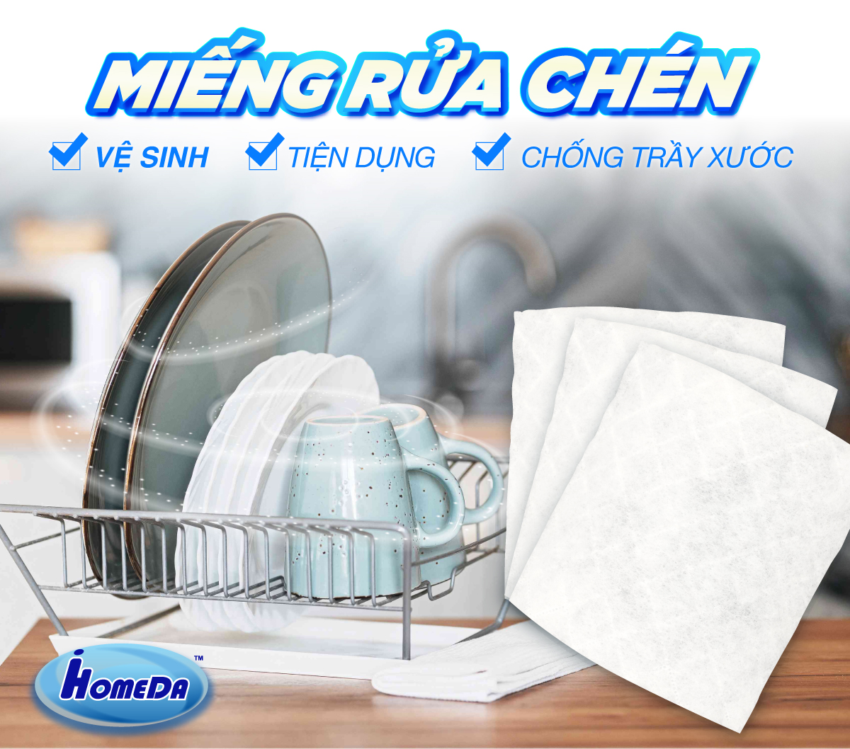 Combo 7 Gói miếng rửa chén linh hoạt iHomeda + 5 Gói miếng chùi nồi iHomeda TẶNG tay cầm tiện dụng