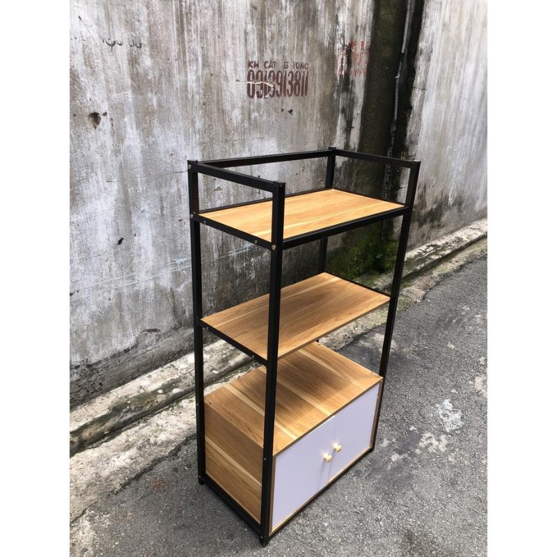 Kệ lò vi sóng 4 tầng, kệ bếp để lò nướng đa năng khung sắt có tủ từ gỗ MDF phủ Melamine 60x35x120 TAGO21