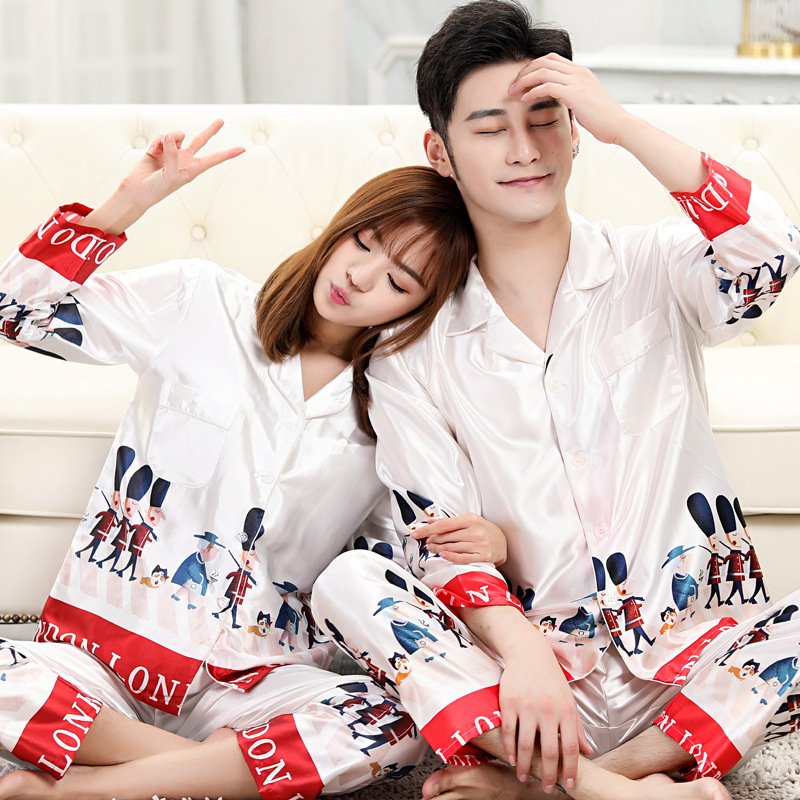 Đồ bộ Pyjama Nữ chất liệu phi bóng rũ mềm mại,nền trắng họa tiếc viền đỏ tao nhã 88226