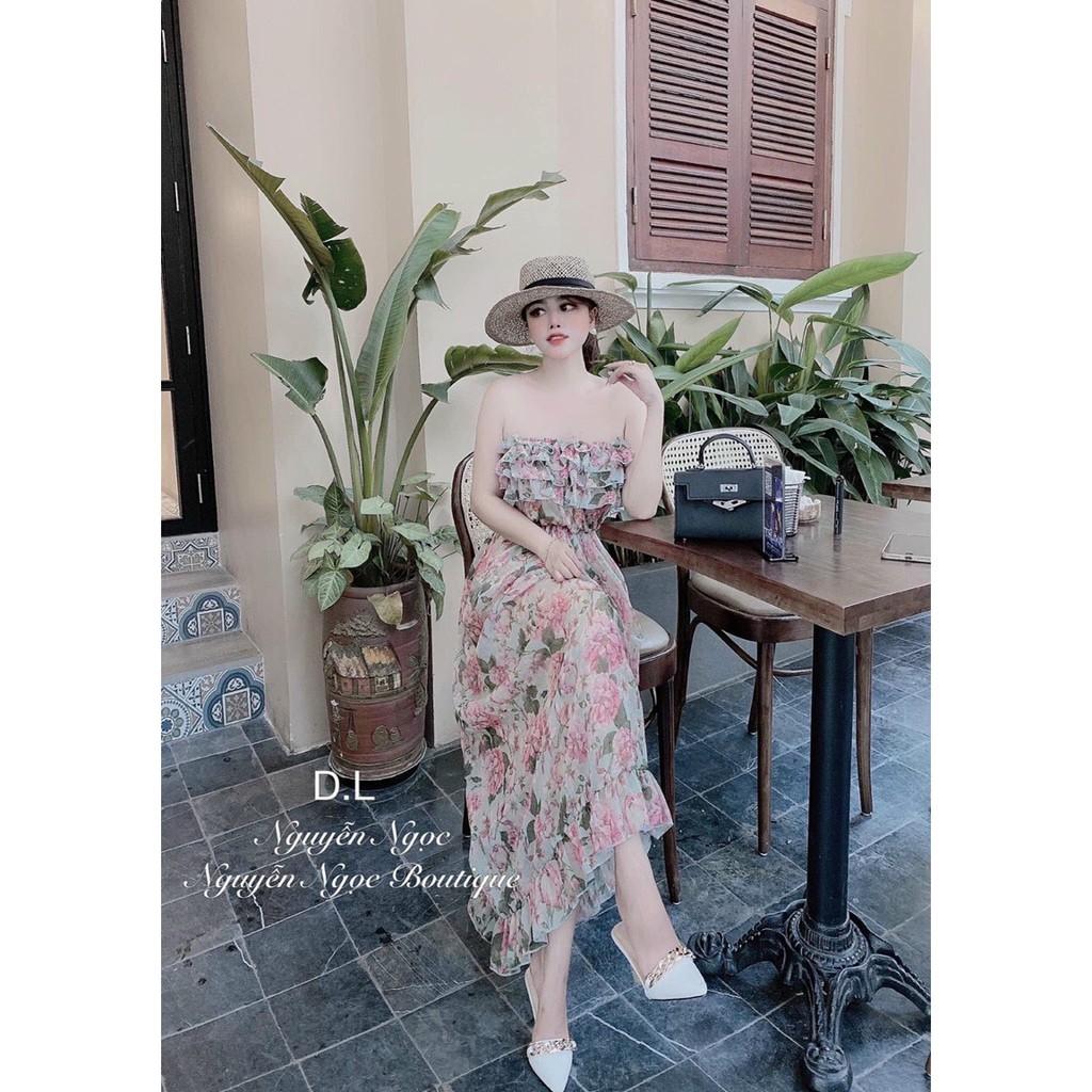 Đầm maxi hoa cúp ngực bèo