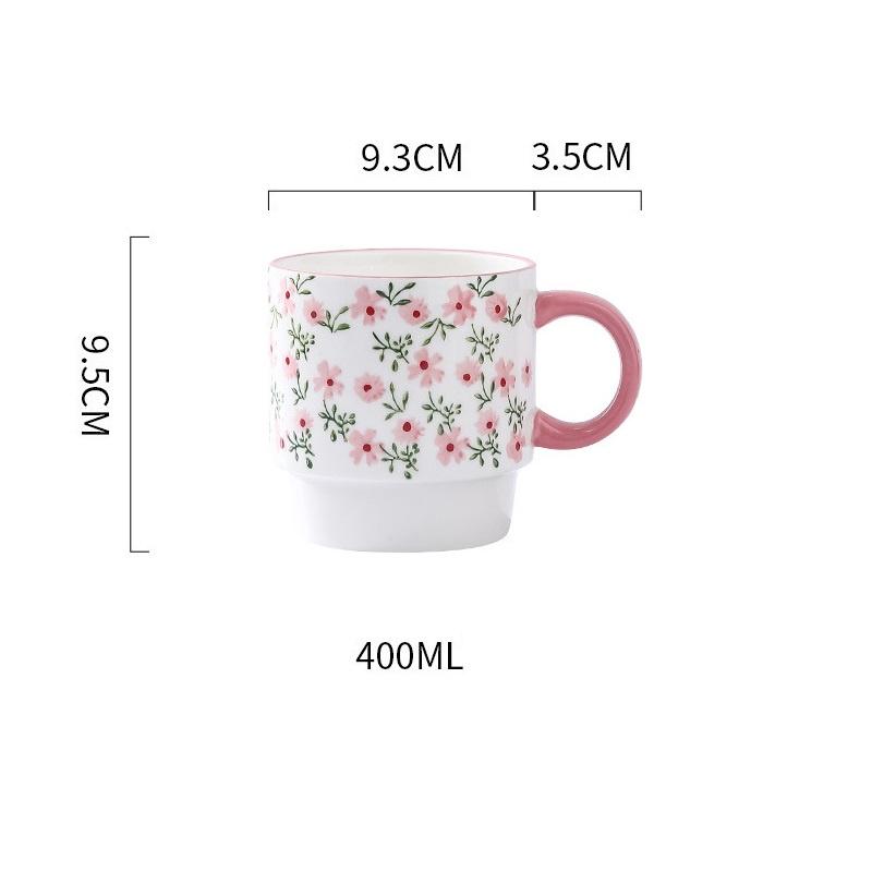 Cốc sứ uống trà, cốc cafe 400ml in hình hoa dễ thương