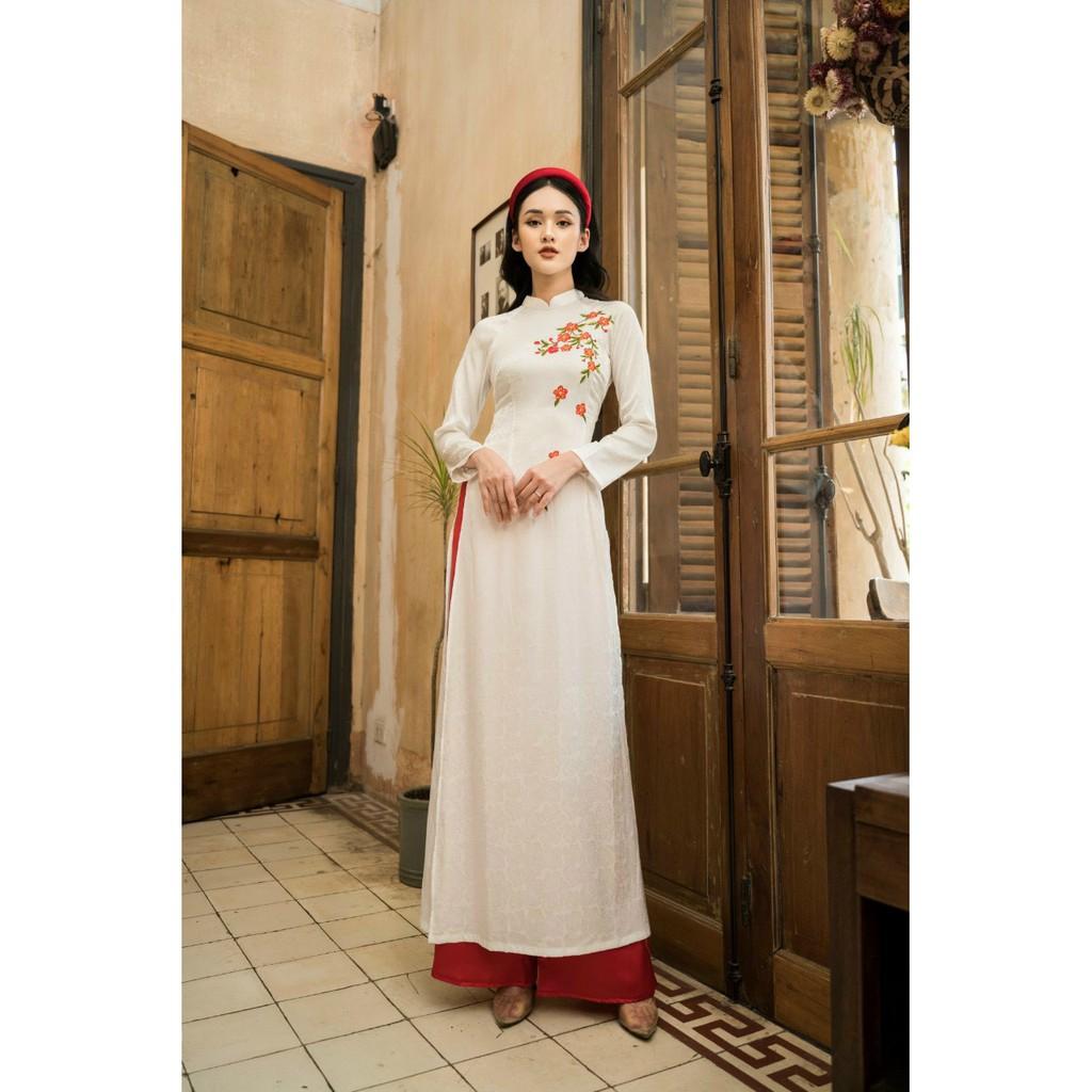 Lụa mango Áo dài cách tân cực xinh Áo dài thêu hoa đính hạt tỉ mỉ