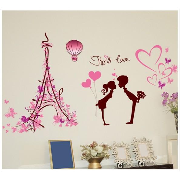 Decal trang trí Paris Love hồng A.H