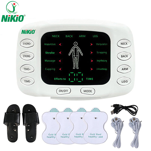 Máy Massage Xung Điện Nikio NK-105 - Máy Mát Xa 4 Miếng Dán + Dép Matxa Bàn Chân - 8 Chế Độ và 15 Cấp Độ Tùy Chỉnh, Giảm Đau Nhức Toàn Thân, Cải Thiện Tê Bì Chân