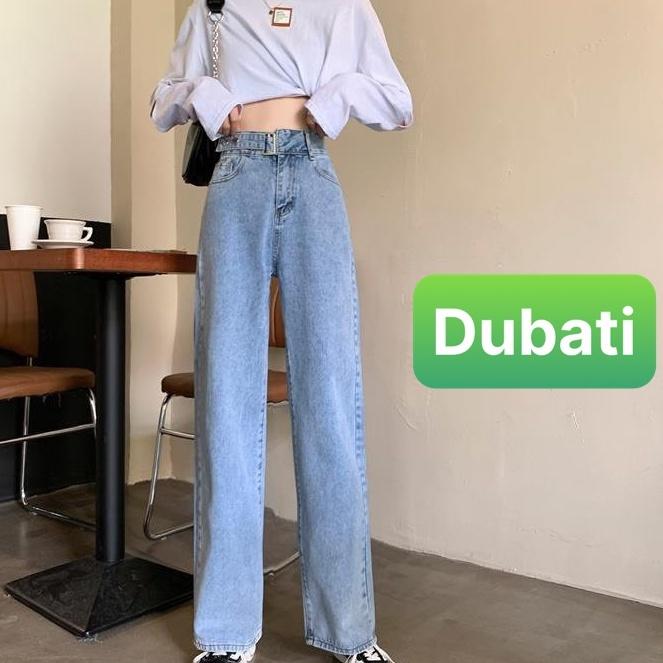 QUẦN BAGGY JEAN NỮ ỐNG RỘNG SUÔNG KHÓA DÂY NÚT BẤM MỚI LƯNG CAO NÂNG MÔNG -DB 129- DUBATI FASHION