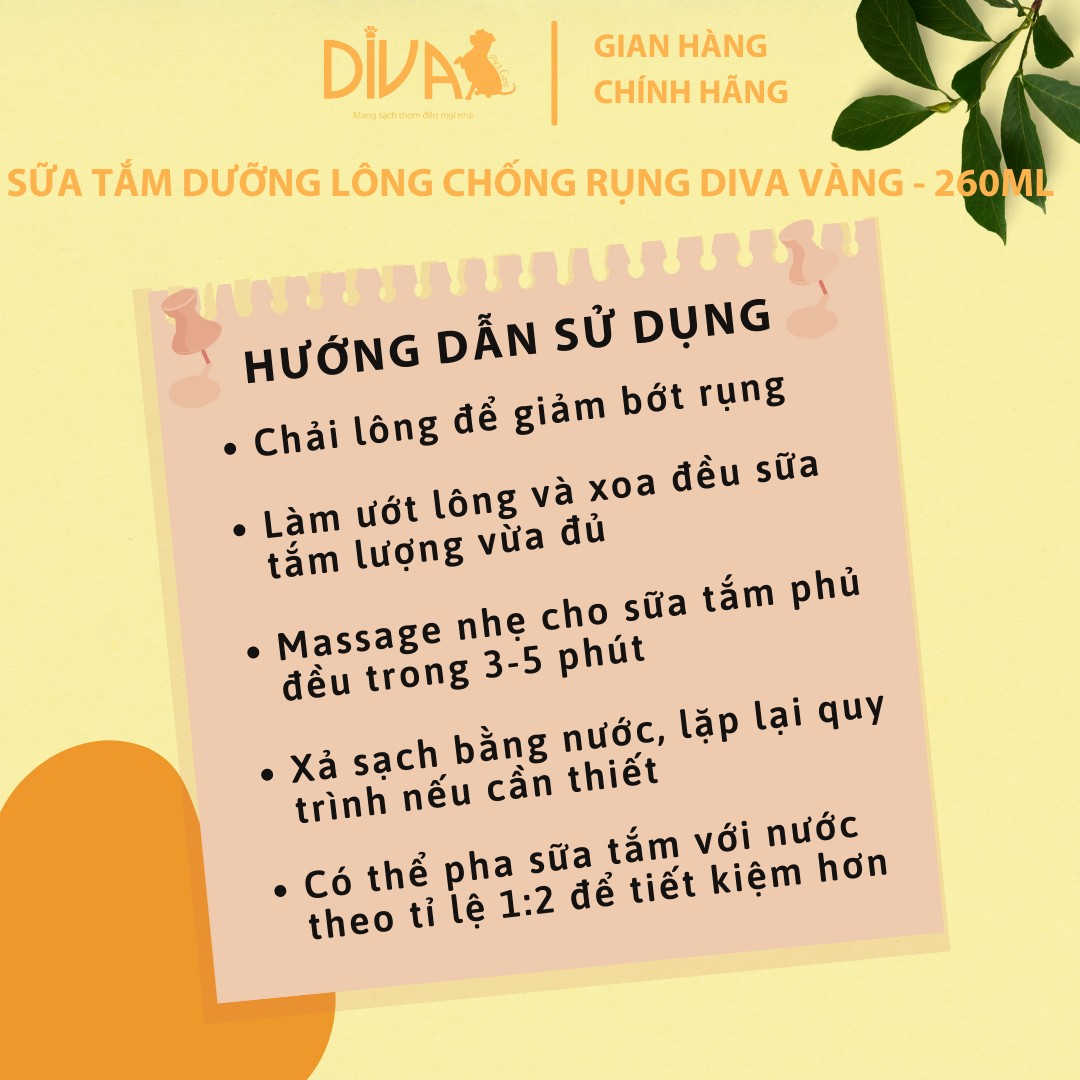 SỮA TẮM DƯỠNG LÔNG GIẢM RỤNG DIVA VÀNG 260ML