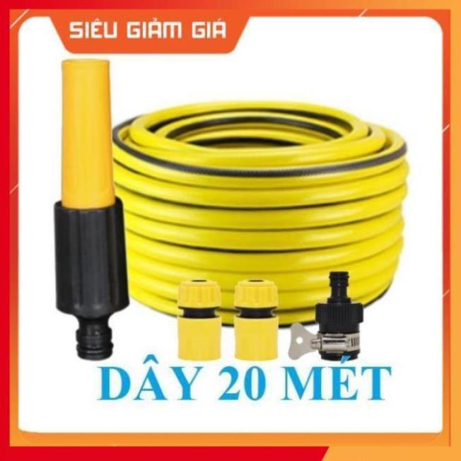 Bộ dây vòi xịt nước rửa xe, tưới cây . tăng áp 3 lần, loại 20m 206622-5 cút sập, nối đen