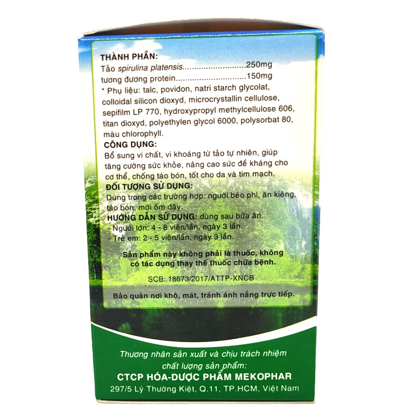 Tảo Spirulina - Bổ sung vi chất - vi khoáng từ tảo tự nhiên - Chai 300 viên - Mekophar