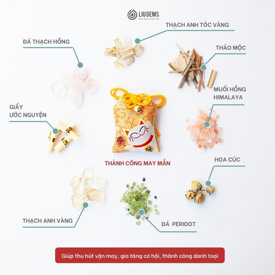 Túi Phước May Mắn Omamori Liugems Đeo Bên Người, Mix Đá, Thảo Mộc, Muối Hồng Himalaya Mang Tài Lộc, Tình Yêu