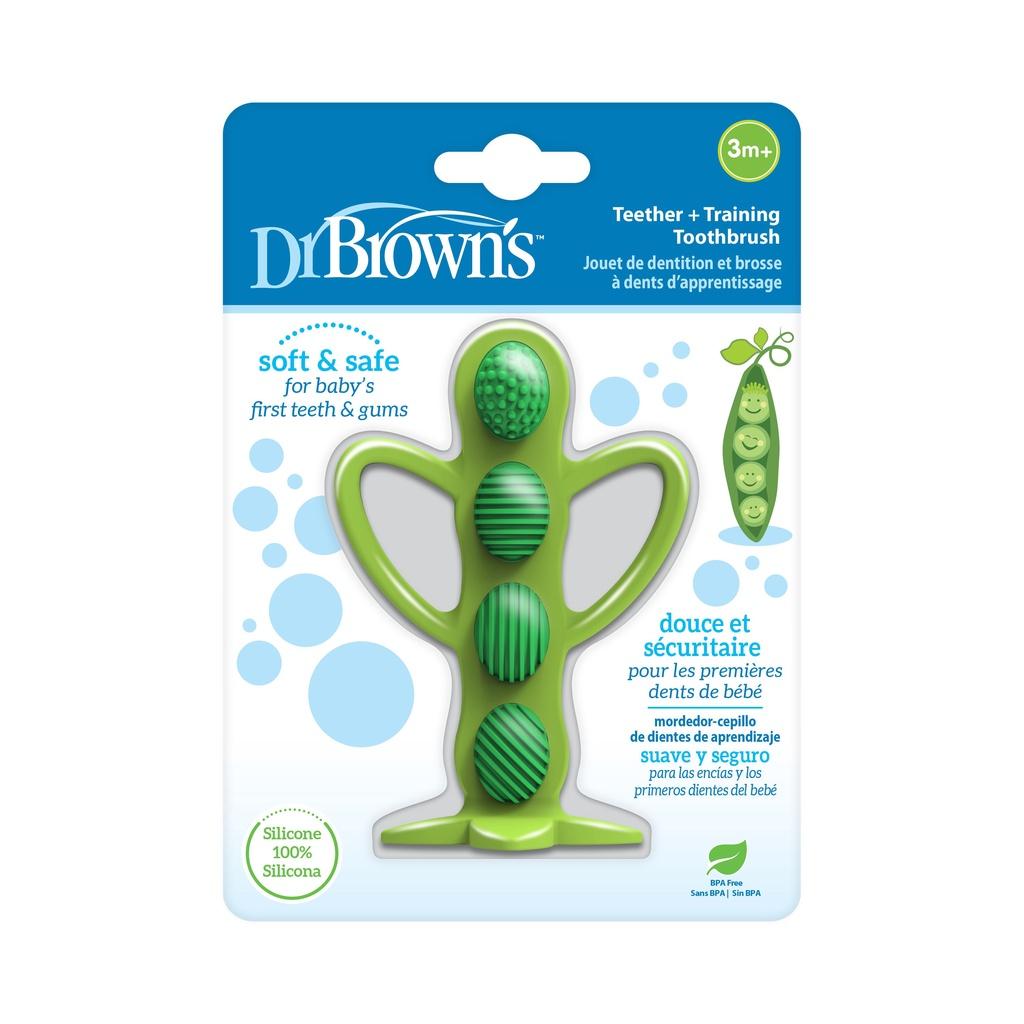 Gặm nướu + bàn chải đánh răng Dr.Brown’s 2 trong 1 100% silicone – Đậu Xanh Peapod