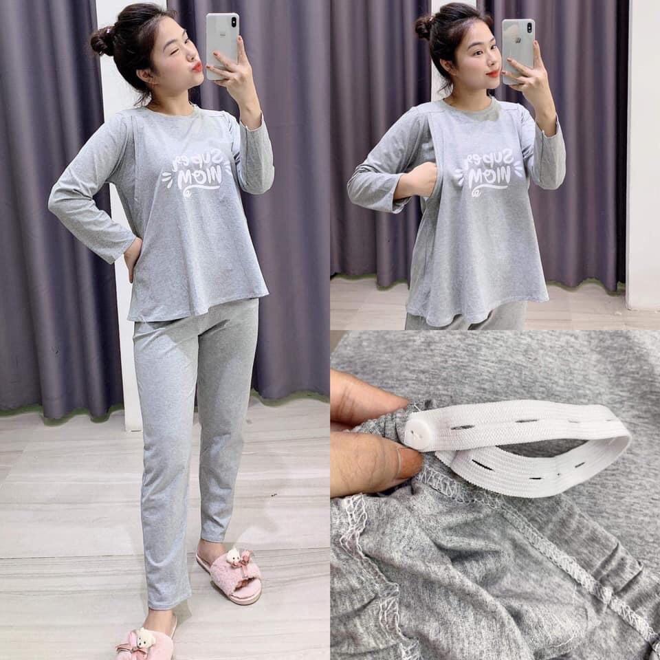 Bộ bầu và sau sinh Dài Tay Supper Mom, vén cho con bú  chất cotton mềm mịn siêu thấm hút mồ hôi