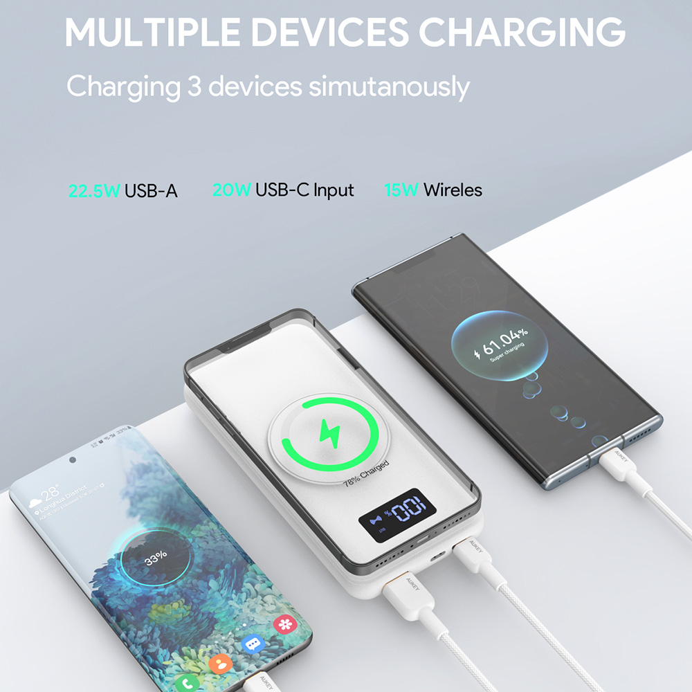 Pin dự phòng không dây AUKEY PB-WL02i 10.000mAh, sạc không dây 15W, PD3.0, USB QC3.0 - Hàng chính hãng